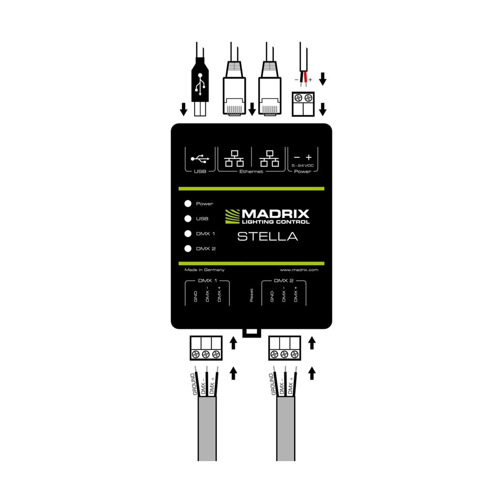 MADRIX Stella Art-Net ArtNet Node DMX512 DMX USB Interface Controller DIN Rai...