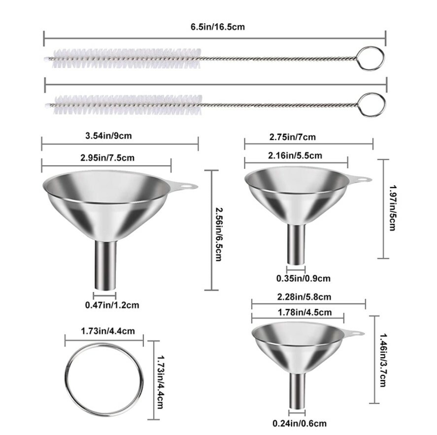 6 Pcs Stainless Steel Mini Funnels for Kitchen Use Large Tiny Small Funnel Set 3
