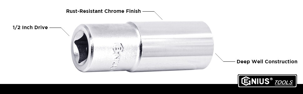 Genius Tools 1/2" Dr. 3/4" Deep Hand Socket (12-Point) - 477824