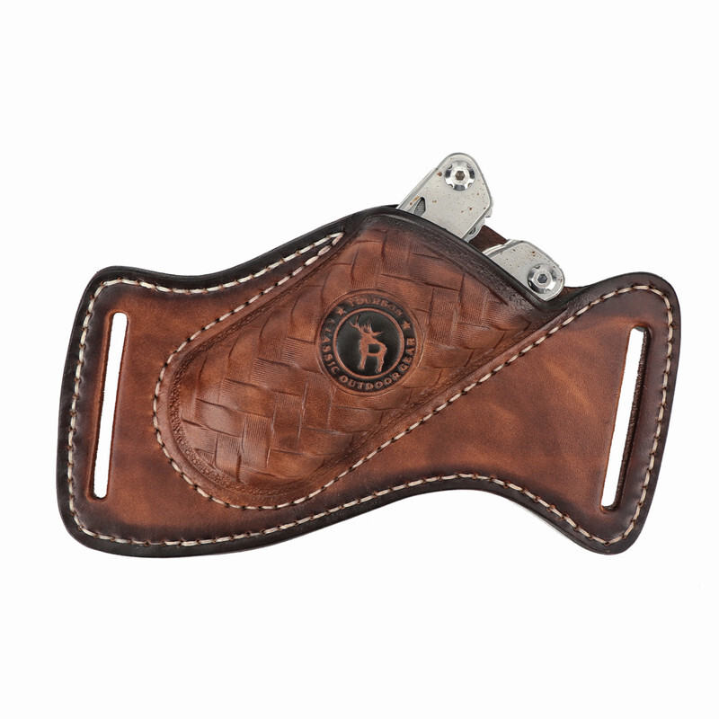 TOURBON Leather Folding/Fixed Knife Sheath EDC Compact Tools Belt Pouch