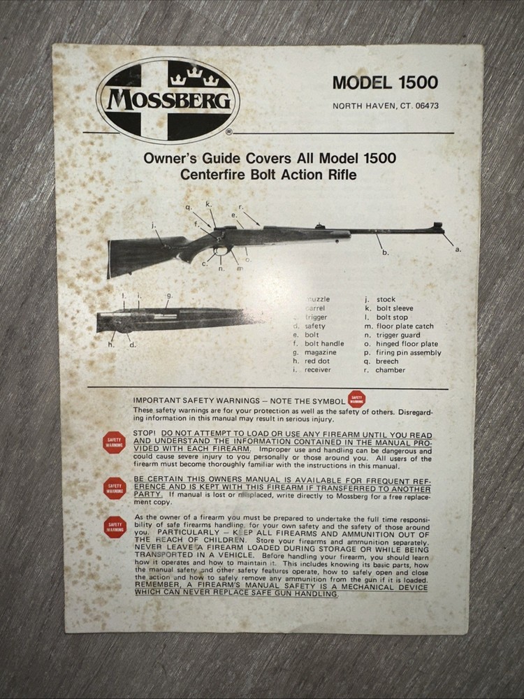Mossberg Model 1500 Centerfire Bolt Action Manual Owners Guide