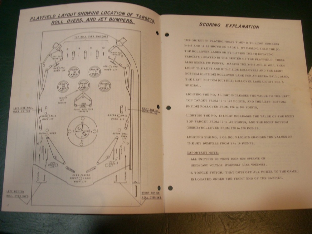 WILLIAMS BEAT TIME Pinball Game Schematic and manual