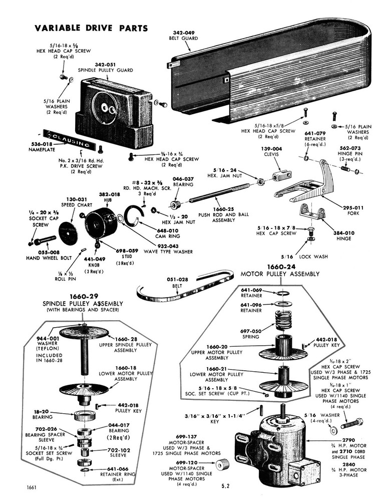Clausing 15" Variable Speed Drill Press Op, Instruction, Parts List Manual #1876