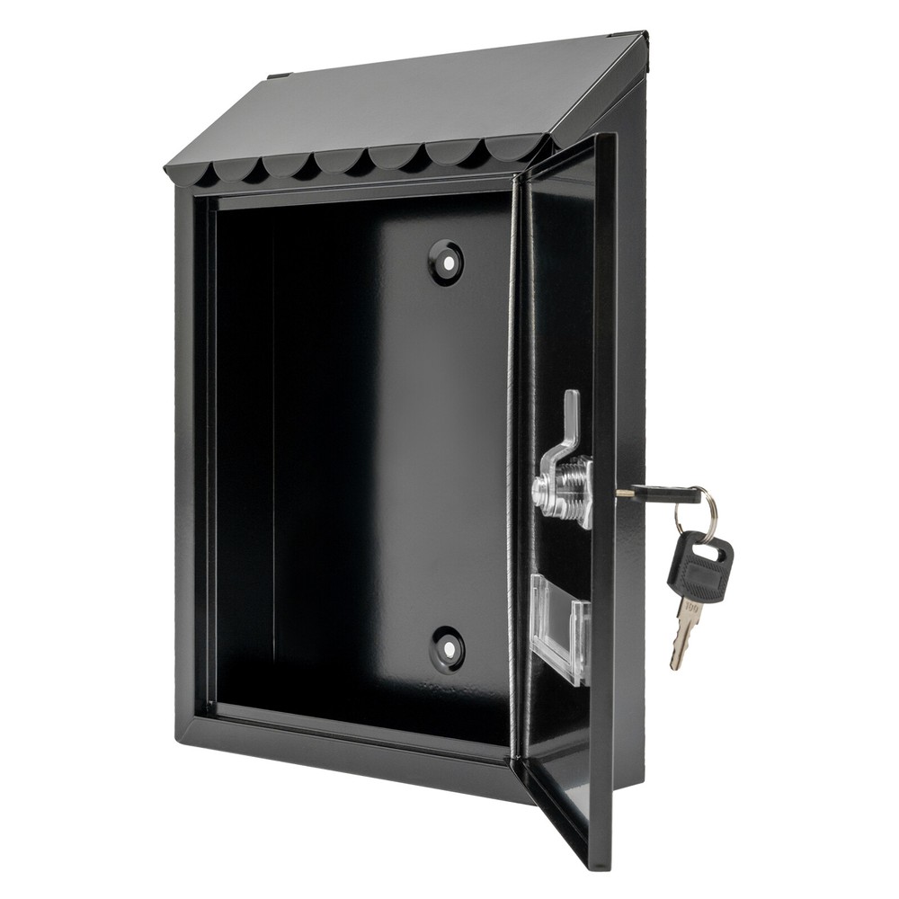 Wall Mount Rectangular Locking Mailbox W/ 2 Keys Black Residential Mail Box