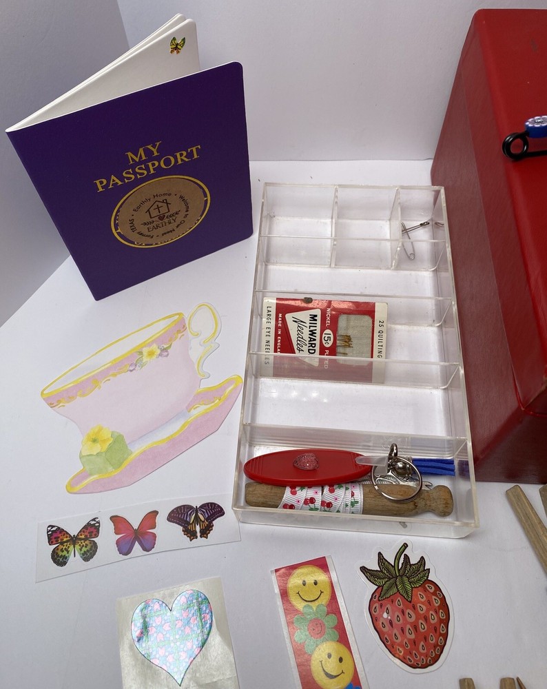 Red Sewing Box Notions Keepsake Kit Pin Cushion 58