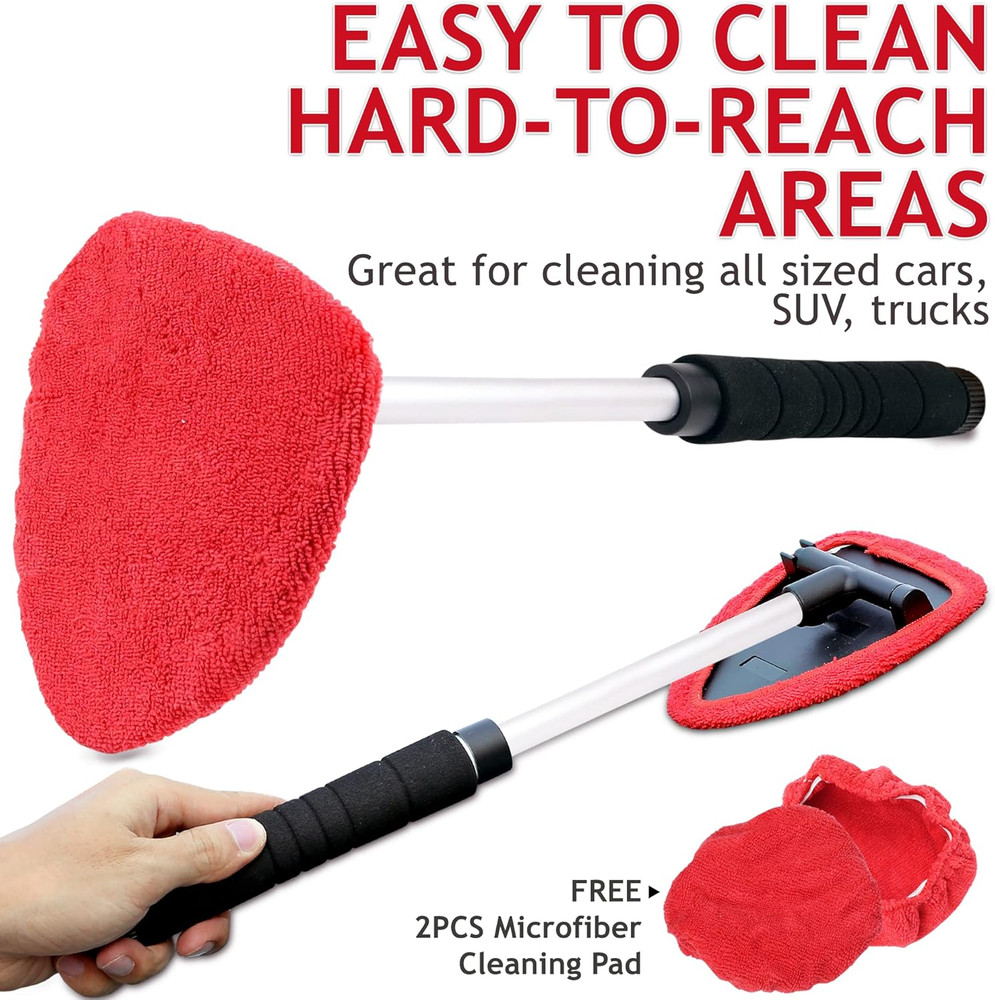 TAKAVU Windshield Window Cleaner Tool, Extendable Long-Reach Handle, Unique