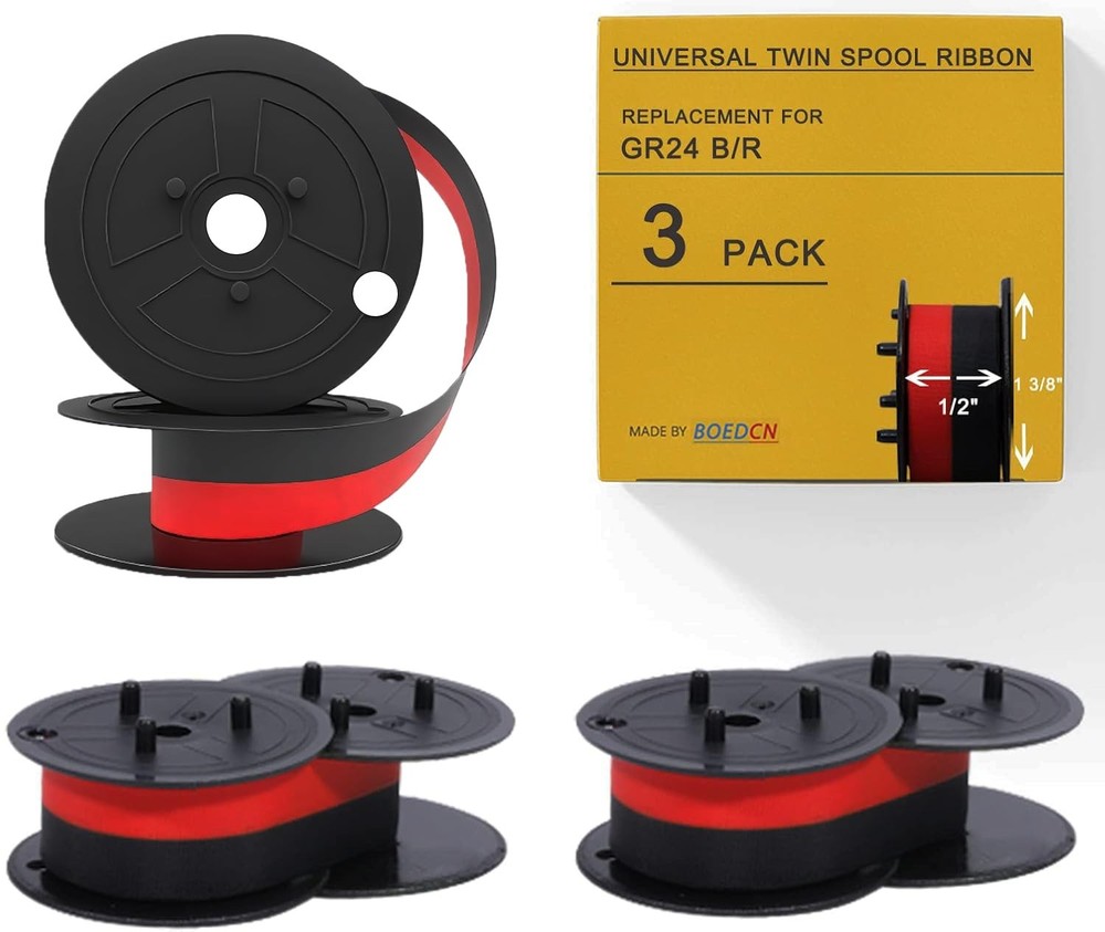 3 Pack Universal Calculator Ribbons for Sharp, Casio, Nukote  Black/Red