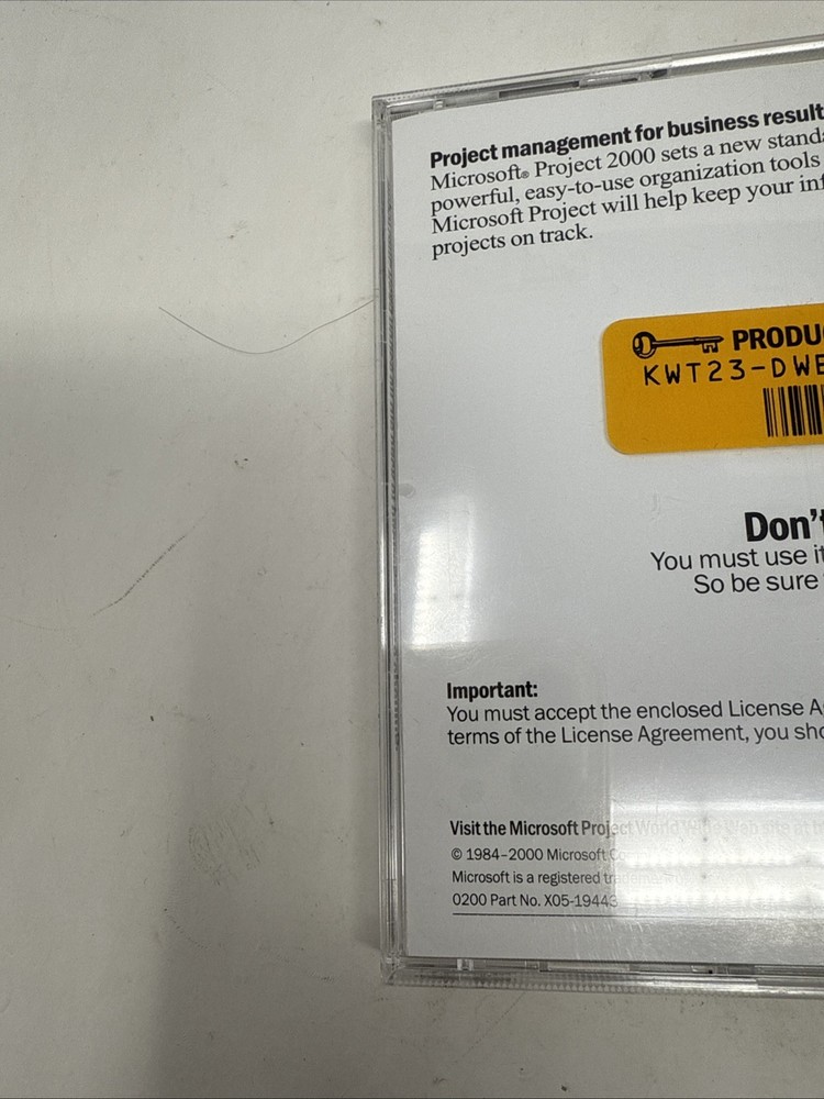 Vintage Microsoft Project 2000 SR-1 With Product CD Key