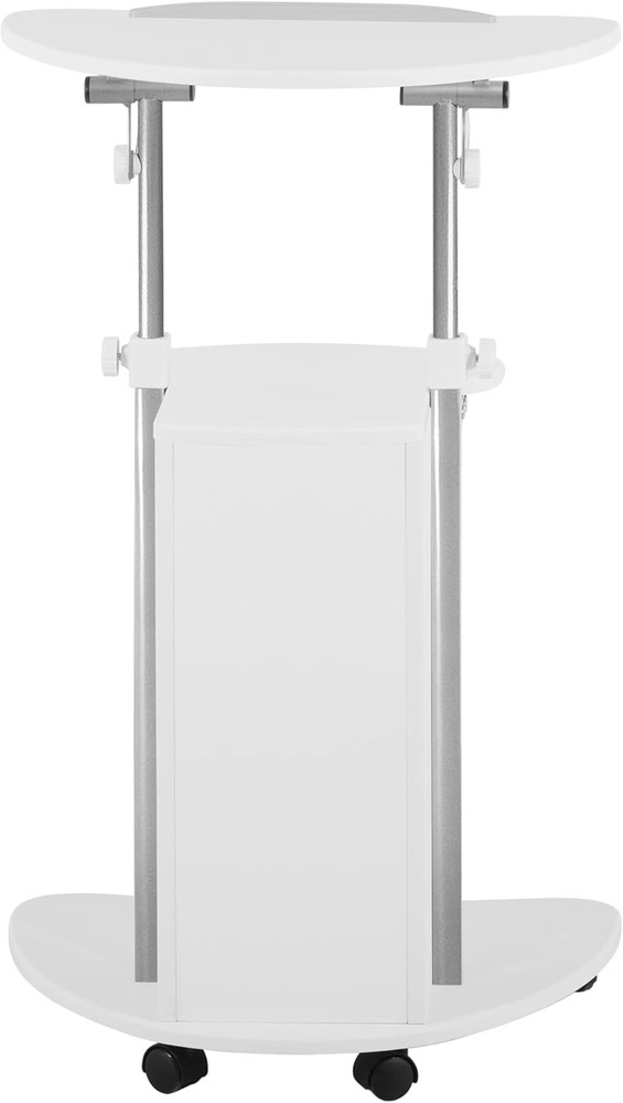 Techni Mobili Adjustable Height Rolling Laptop Cart with Storage, Sit White