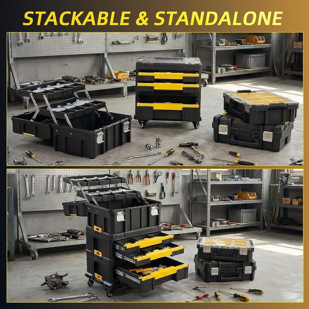 Stackable Toolbox 4 Piece Modular Rolling System Equipment Storage Garage