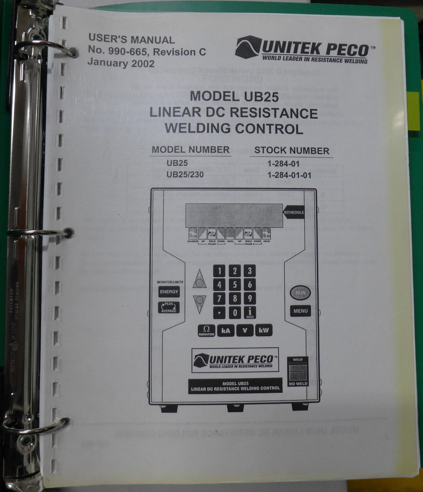 Unitek Miyachi 1-284-01 UB25 Linear DC Weld Controller w/Thin-Line Weld Head