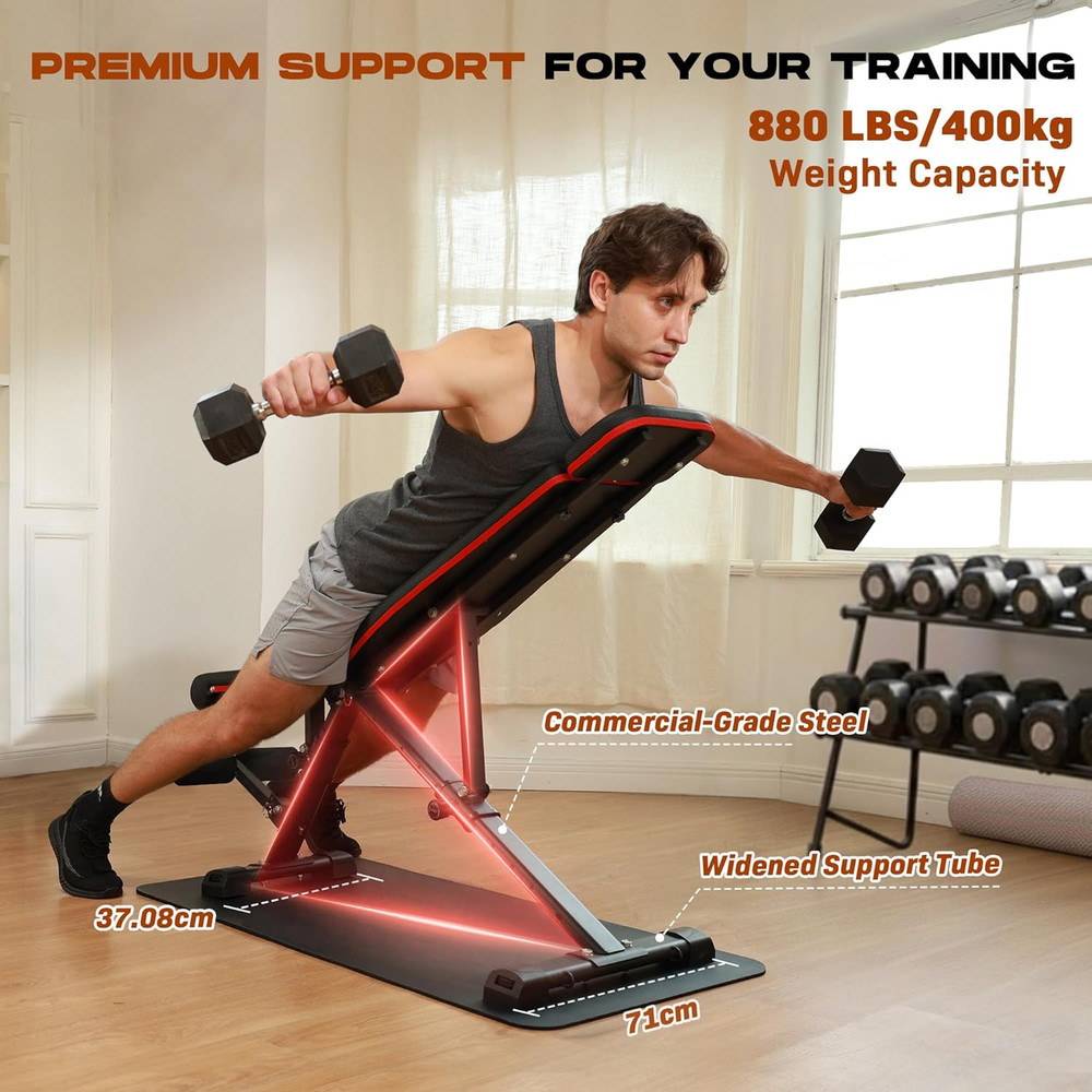 Weight Bench, 880Lbs Capacity Adjustable Workout Bench with Headrest for Bench P