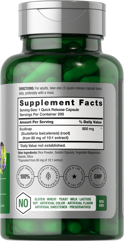Scullcap 800mg | 200 Capsules | Max Potency, Value Size | by Horbaach