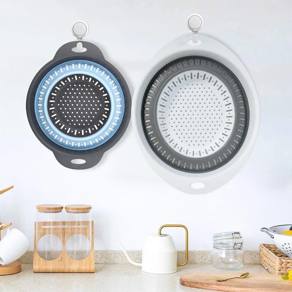 Collapsible Colander Set, Square Round Triangles Silicone Kitchen S... Fast Ship
