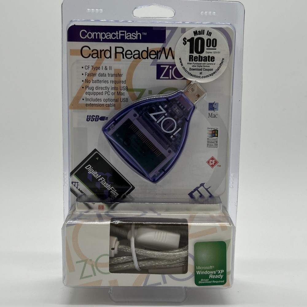 Purple ZIO MicroTech Compact Flash USB Card Reader/Writer for CF 1 & II - Sealed