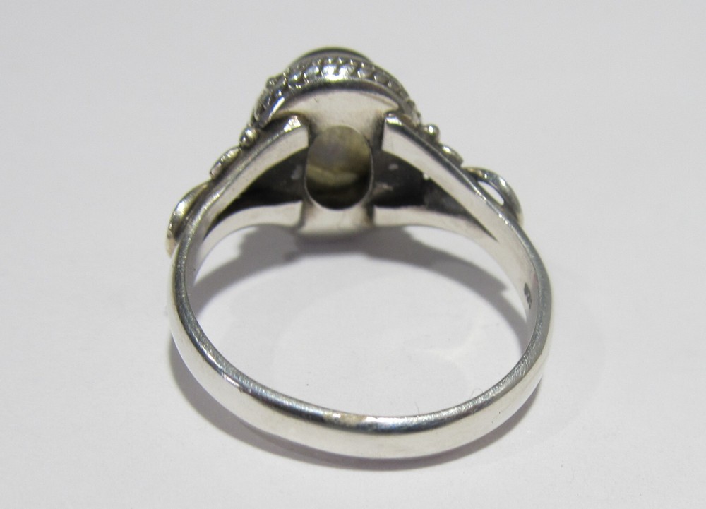925 Silver Rope Bezel Oval Blue Flash Ring Size 6