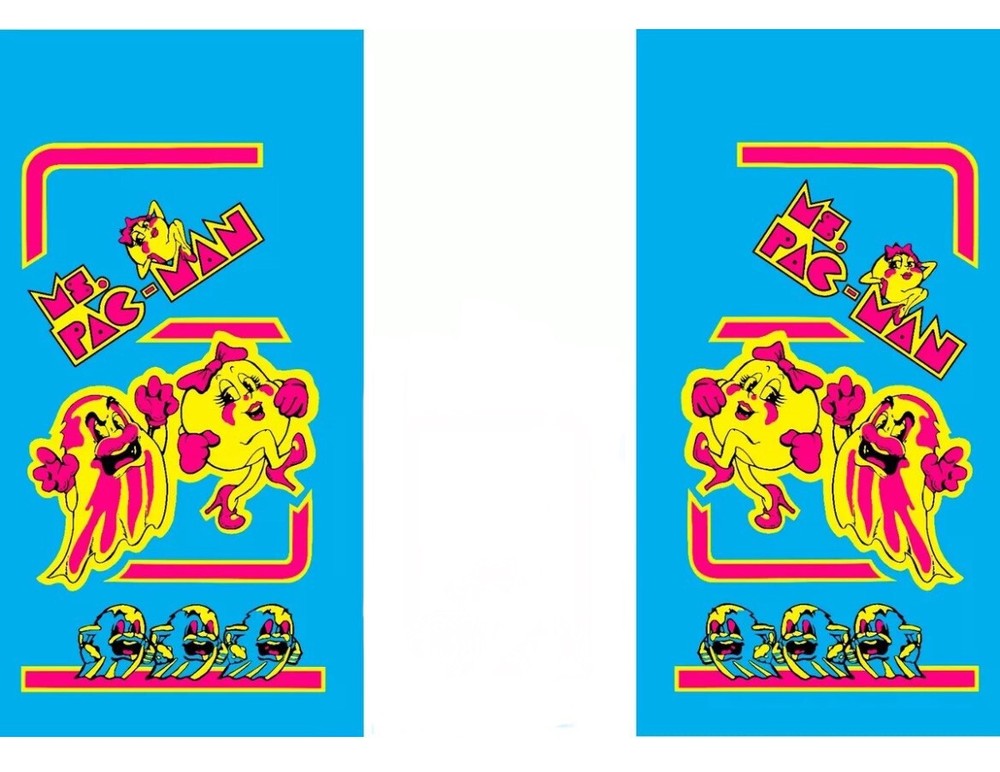 Ms PAC MAN Side Art Blue 2 Pc Set Laminated High Quality