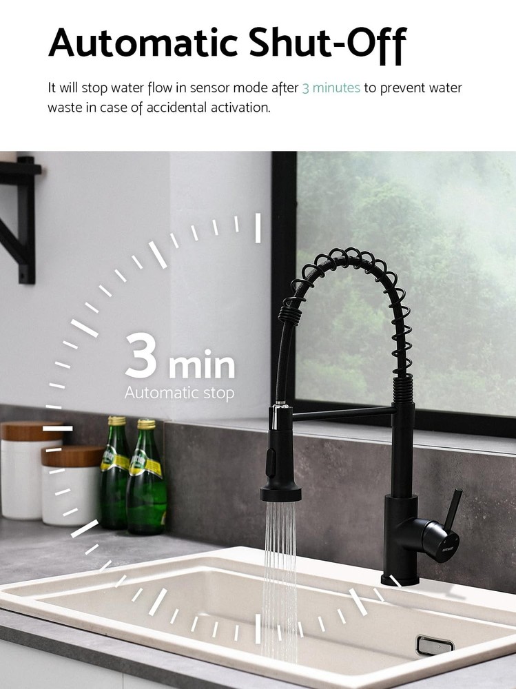 Matte Black Touchless Kitchen Faucet with Pull Down Sprayer - Motion Sensor B...