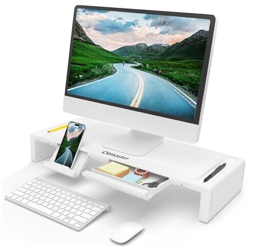 Monitor Stand Riser, Foldable Computer Monitor Riser, Adjustable Length White