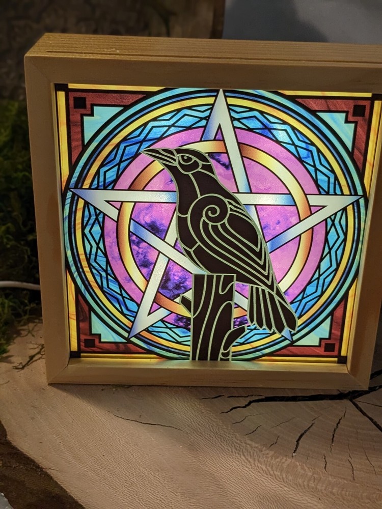 Pagan Goddess Interchangeable Light Box Raven Celtic Pentacle Triple Moon Goddes