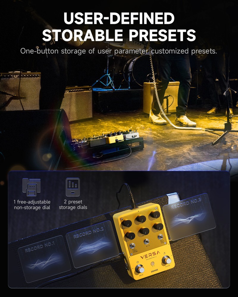 Donner Yellow Fall II Effect Pedal Delay & Reverb Combo Effect 2X2 Output /Input