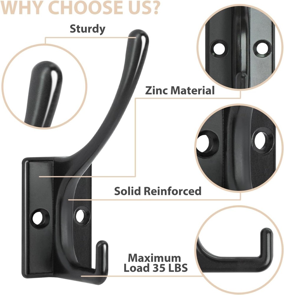12 Pack Coat Hooks, Heavy Duty Coat Hooks Wall Mounted with 24 Screws, No Rust D