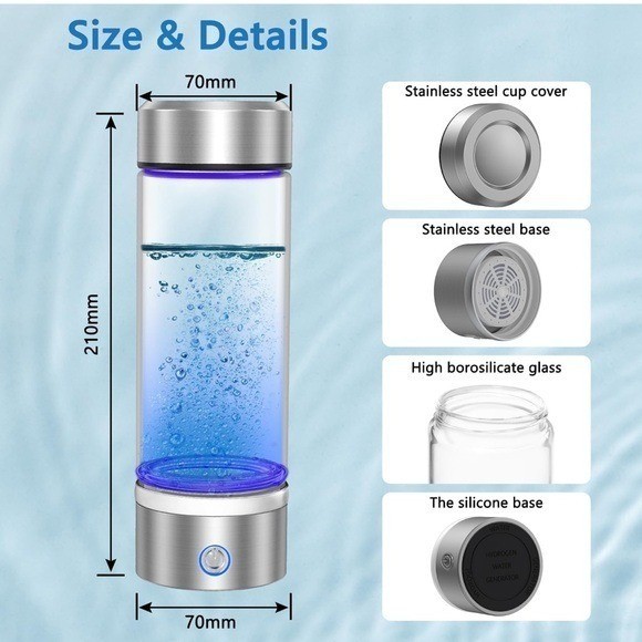 Portable Hydrogen Water Generator Bottle, 420ml, High-Concentration, Rapid Elect