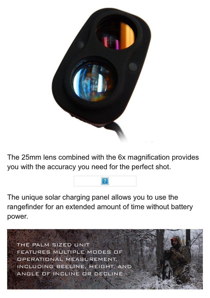 Empire Volture 6×25 Solar Charging Capable 400 yds Rangefinder ~ Archery, Golf