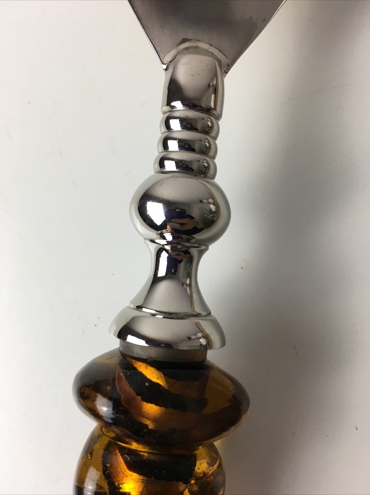 Decorative Amber Stones with Black Stripe Silver Serving Salad Spoon And Fork