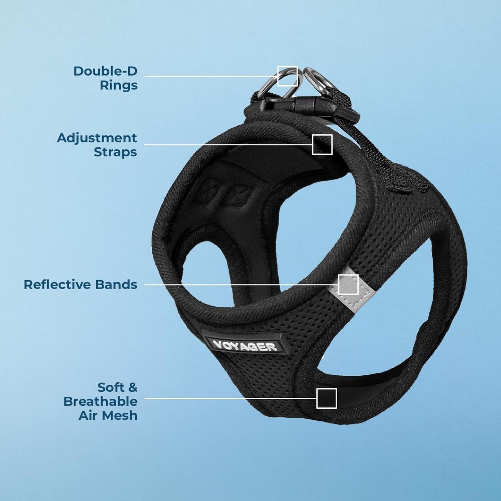 Reflective Black Harness for Small Medium Dogs with Triple Security Features