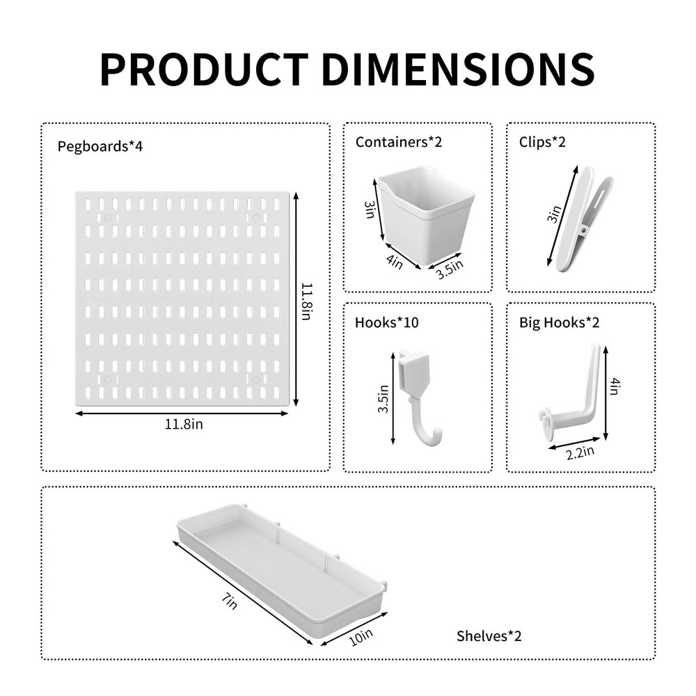 Peg Board Wall Organizer Panels, 22pcs - Includes 4 White Pegboards & Accesso...