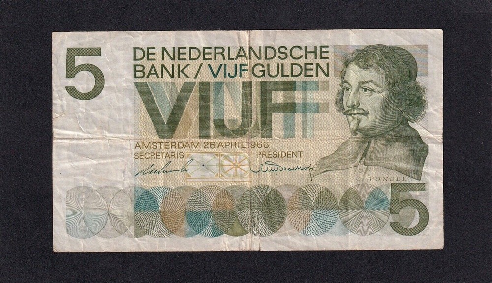 Netherlands 5 Gulden P-90a 1966 F
