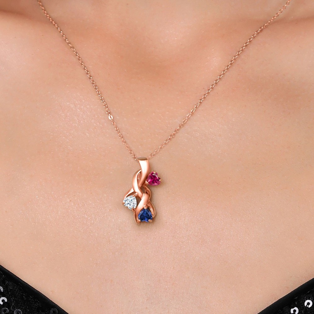 18K Rose Gold Plated Silver Created Ruby and White Moissanite and Created