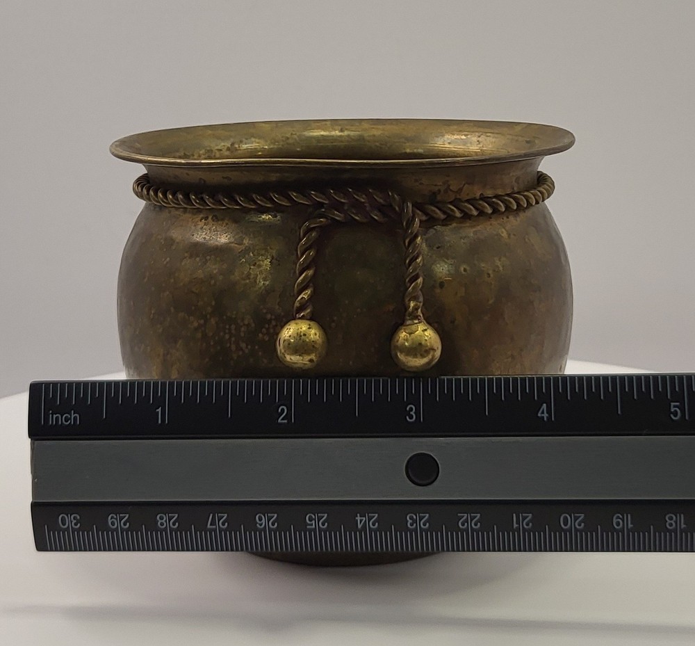 Vintage Hammered Brass Planter or Candle Holder Rope Pattern