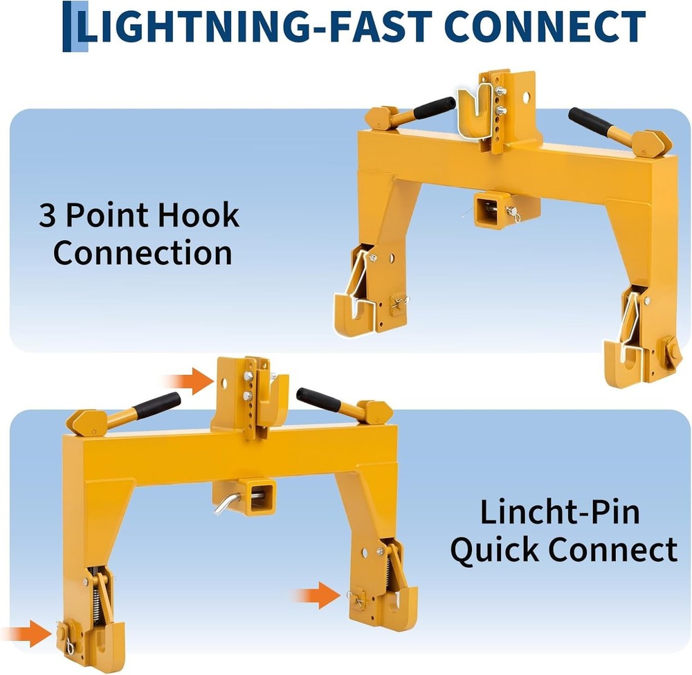 3 Point Quick Hitch, 3000LBS w/ 2" Receiver Adaptation to Category 1 Tractor
