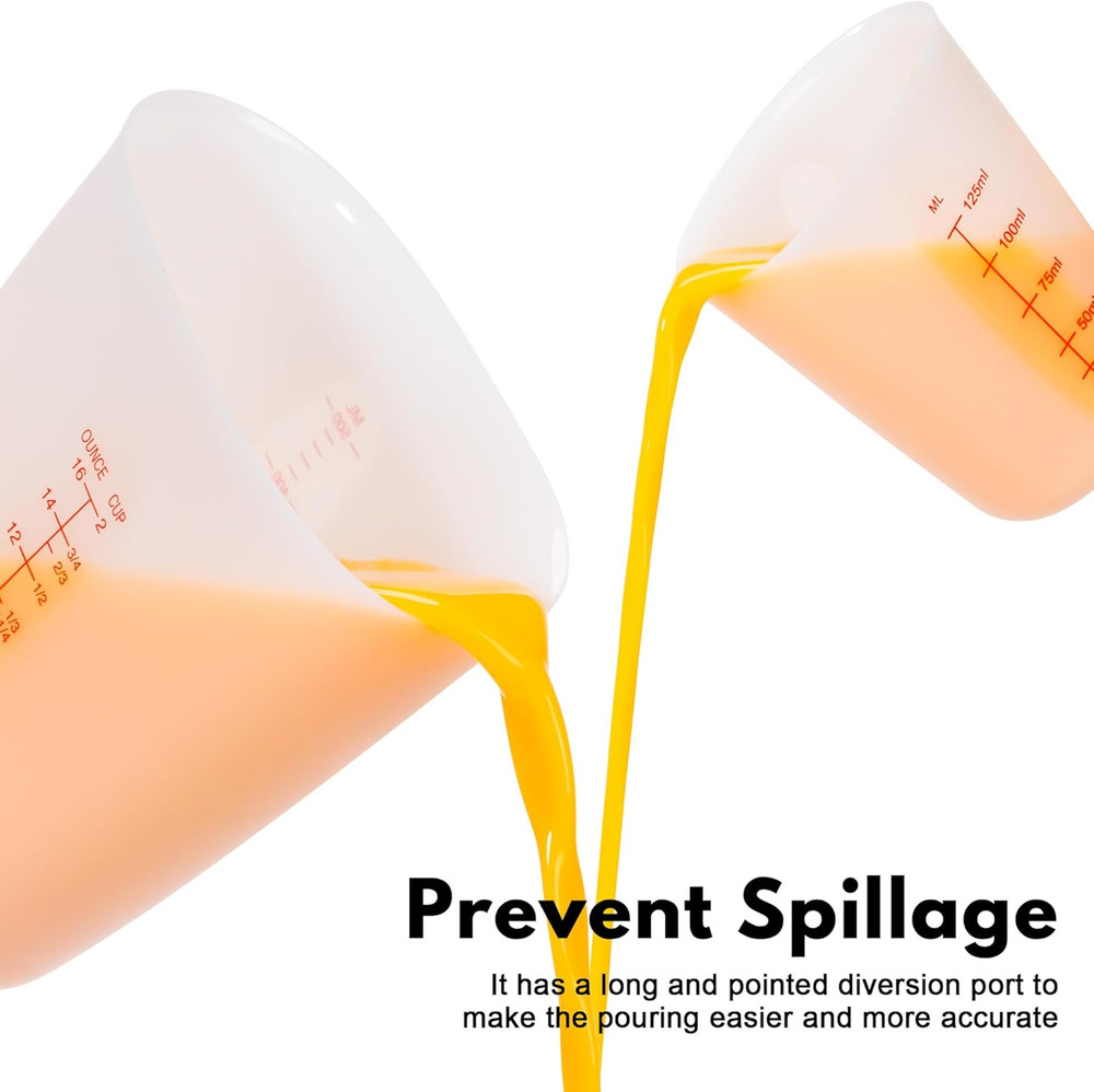 Upgraded 3 Piece Silicone Measuring Cup Sets Squeeze & Pour Liquid Measuring Cup
