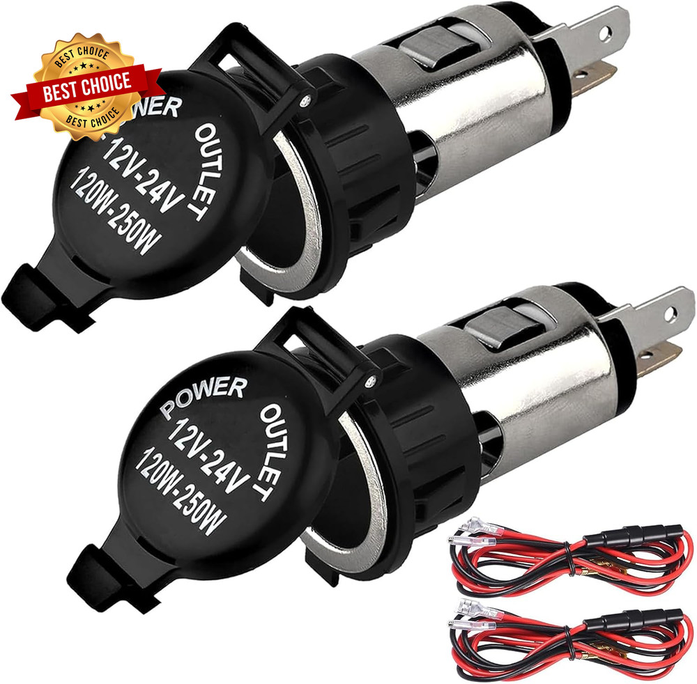 12V Waterproof Cigarette Lighter Socket (2 Pack) - DC 12 Volt Female Power