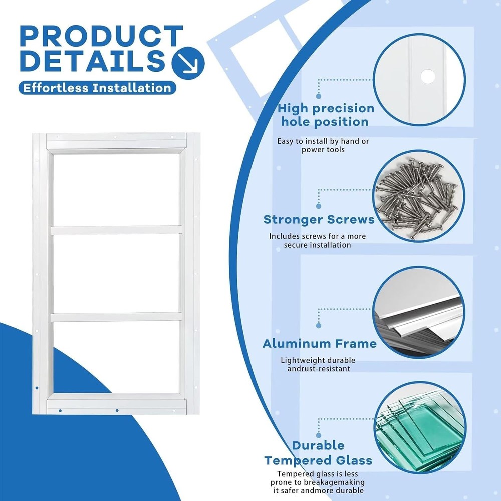 2 Pack Shed Windows, 0"x8" Transom Window Fixed Design with Tempered Glass fo...