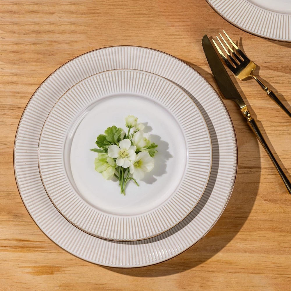 Ceramic Dinnerware Sets,12 pcs Embossed Elegant Stoneware Plates & Bowls Sets