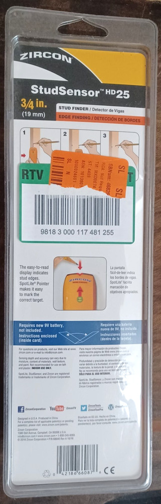 Zircon StudSensor HD25 Wall Scanner Tool Brand New Different Package Defects