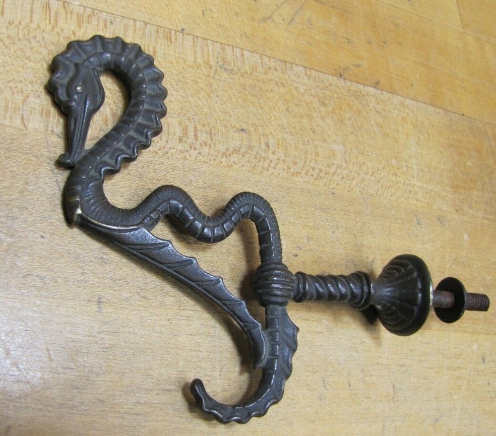 SeaHorse Serpent Antique 19c Bronze Hanger Bracket Hook Ornate Hardware Element
