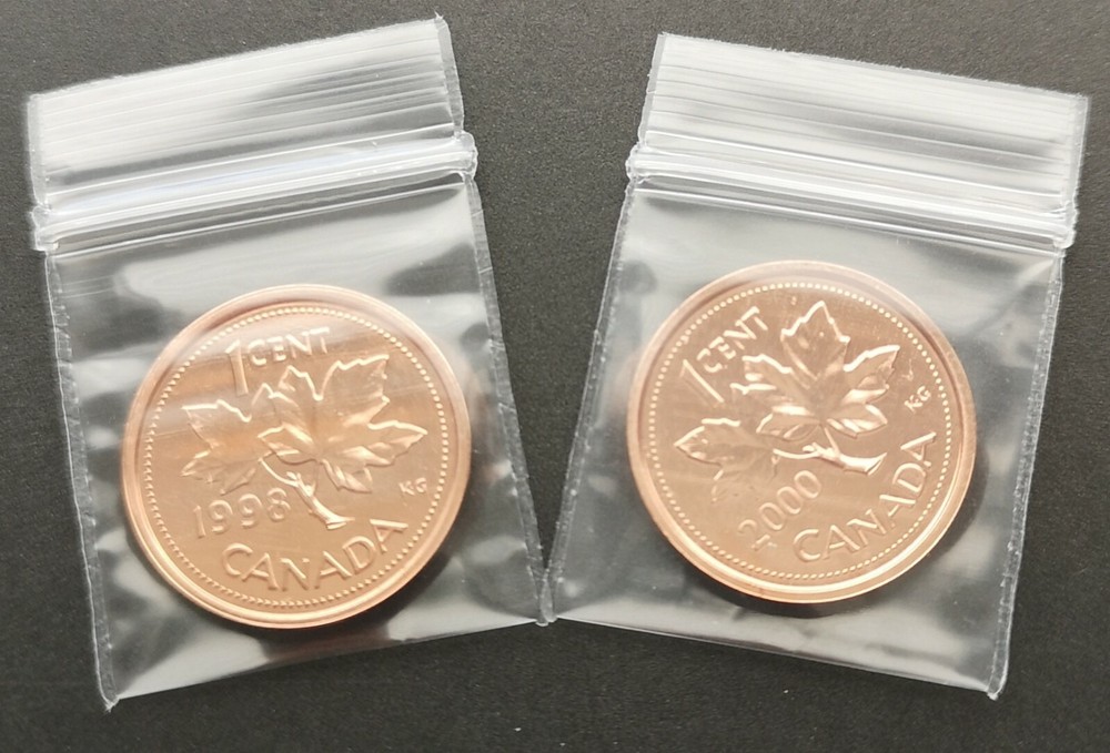 *** CANADA ONE CENT 1998 W + 2000 W *** FROM MINT SETS ***