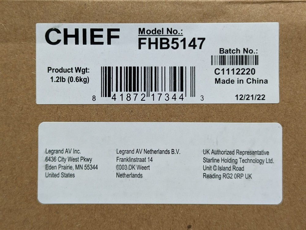 Chief FHB5147 Universal Flat Panel Mount Hardware Kit