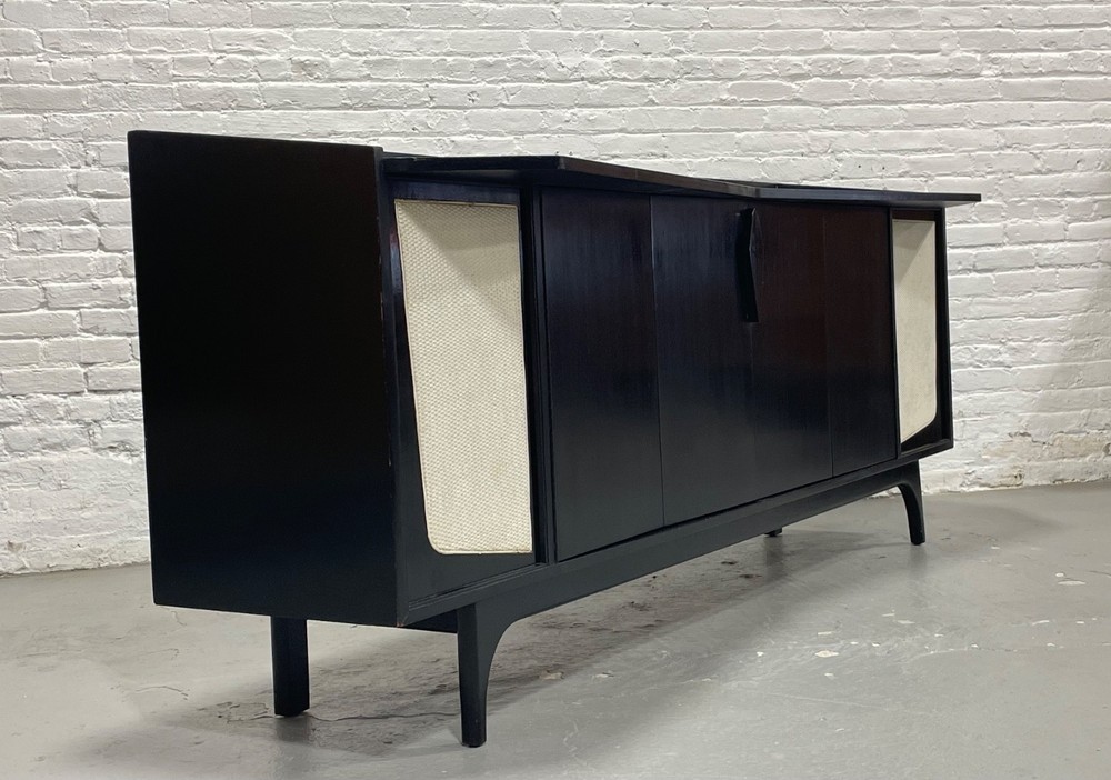 Extra Long Ebonized Mid Century Modern Stereo Cabinet / Credenza | Sideboard
