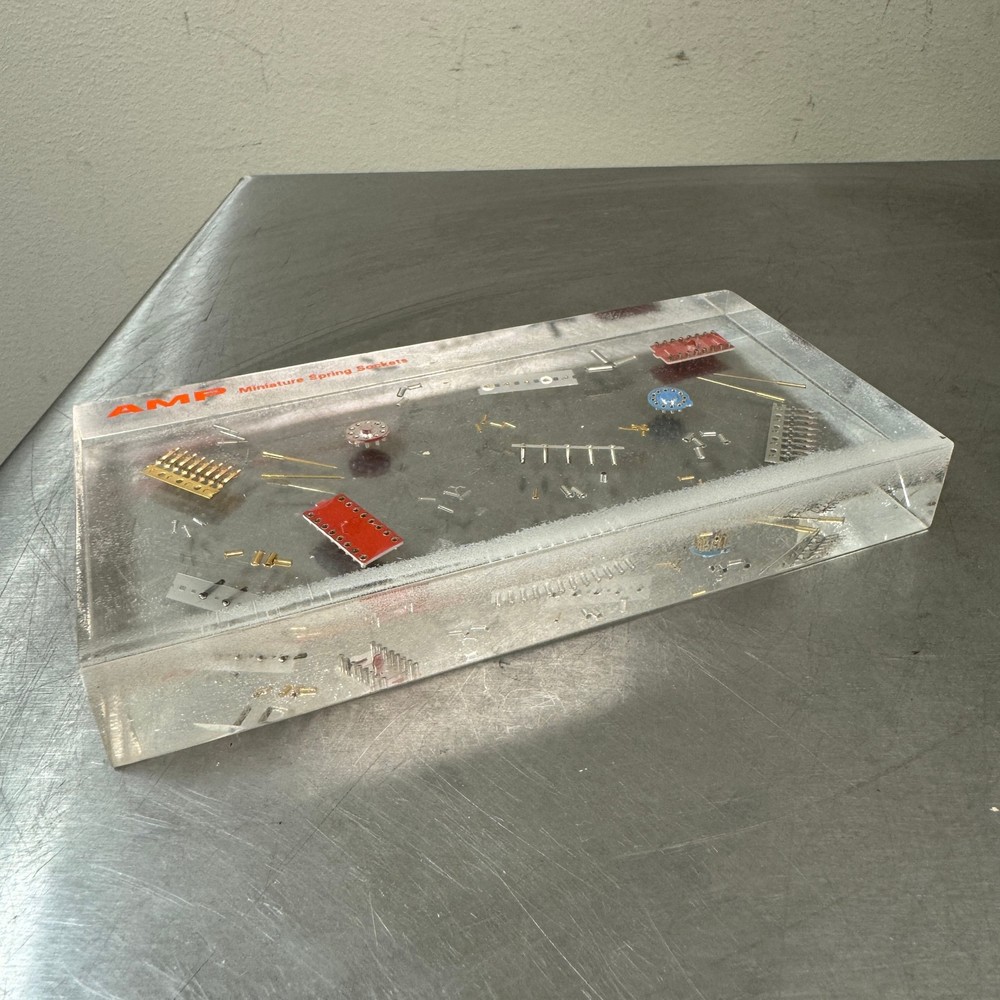 AMP Miniature Spring Sockets LUCITE Encased Display - Electronics Advertising