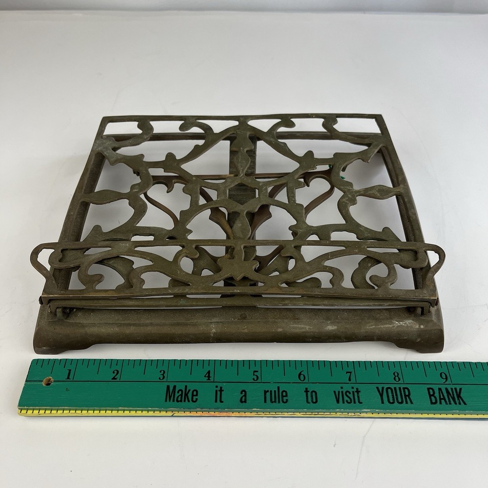 Vintage Ornate Solid Brass Book Music Stand Holder Retractable Adjustable Fold