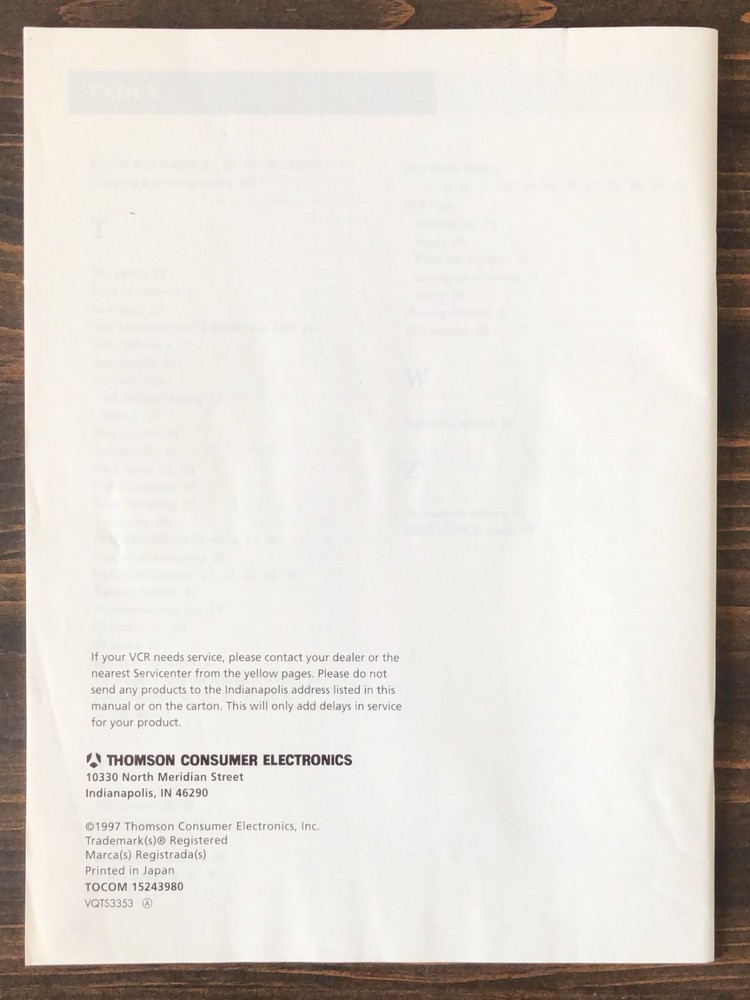 GE - VG4267 VCR User's Guide Manual (1997)