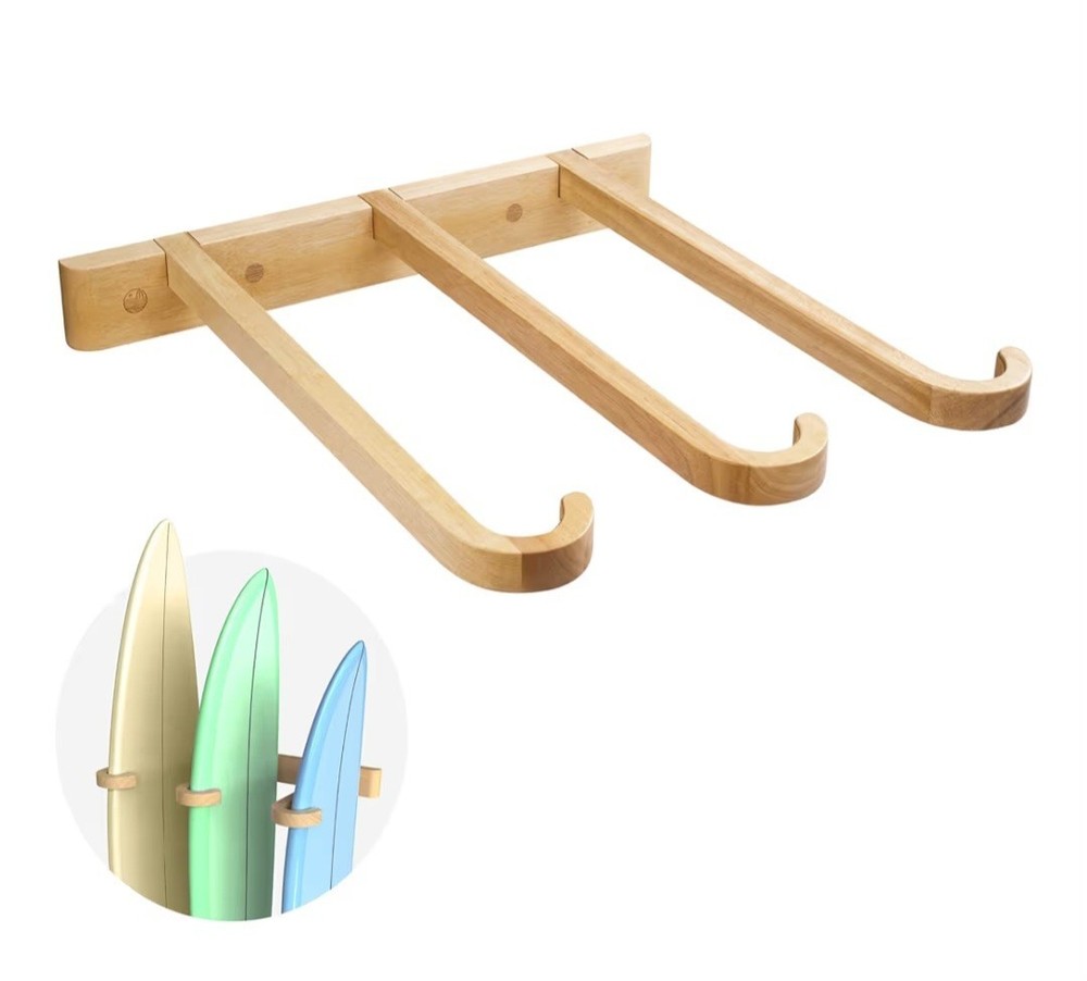 Wooden Vertical Surfboard Wall Rack – Triple Board Wall Mount Storage & Display