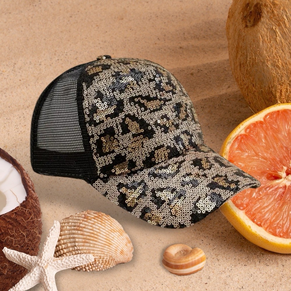 Baseball Cap Leopard Print Cap Hat Mesh, Sequins & Adjustable Back US Seller