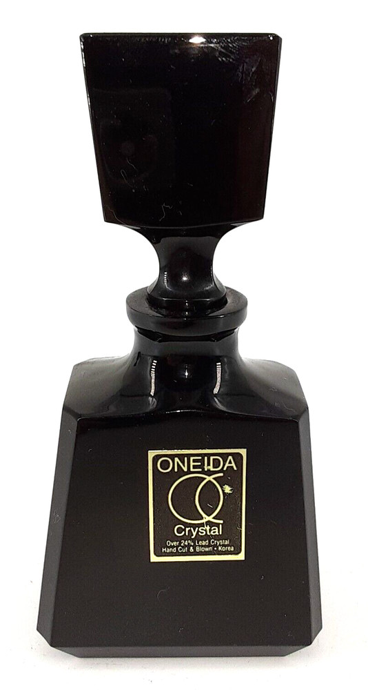 Oneida Black Crystal Perfume Bottle, Art Deco Style, Tall Stunning Empty